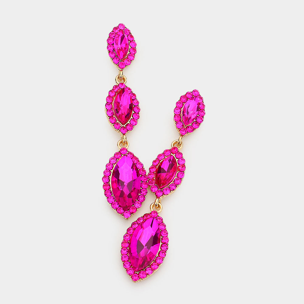 Fuchsia Crystal Triple Marquise Drop Dangle Pageant Earrings | Prom Jewelry | 563193