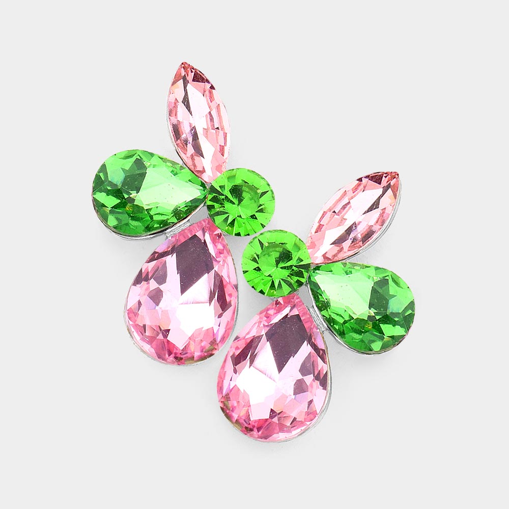 Pink & Green Teardrop and Marquise Stone Pageant Earrings | Interview Earrings | 563211