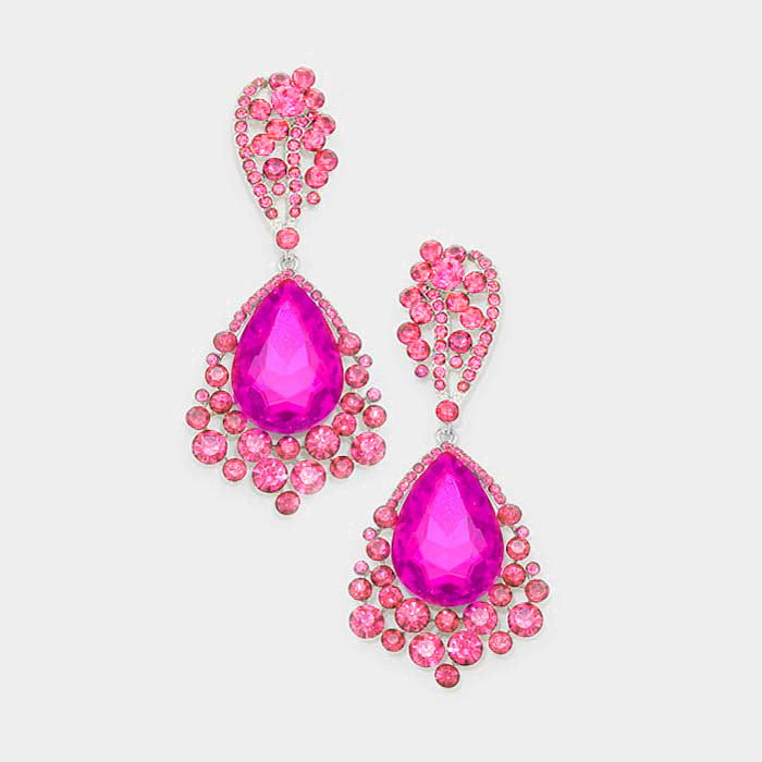 Fuchsia Teardrop Earrings | Hot Pink Earrings | 309036