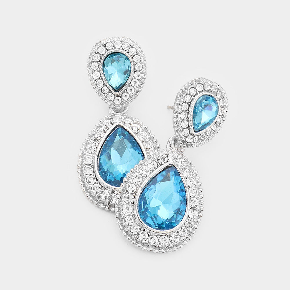 Small Aqua Teardrop Crystal Rhinestone Earrings | 463953