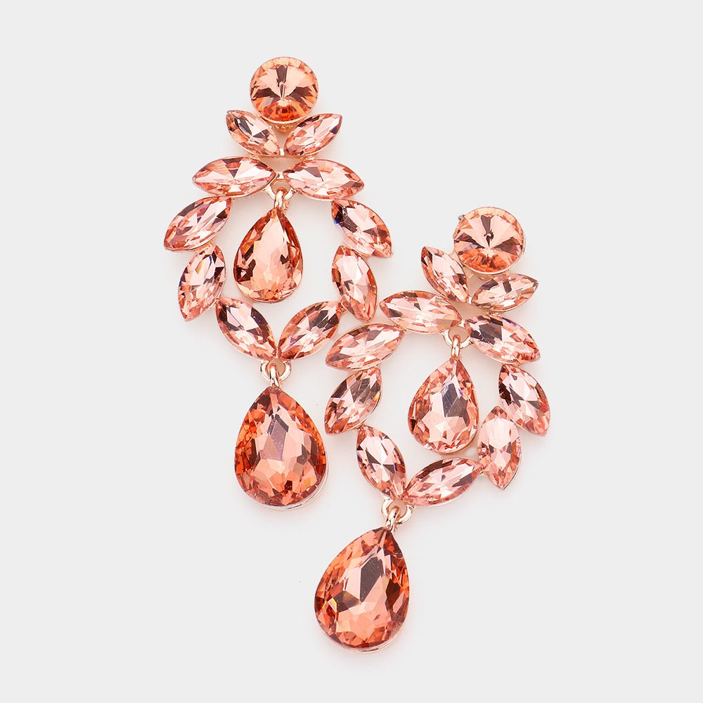 Marquise and Teardrop Peach Crystal Dangle Pageant Earrings | Prom Earrings | 539199