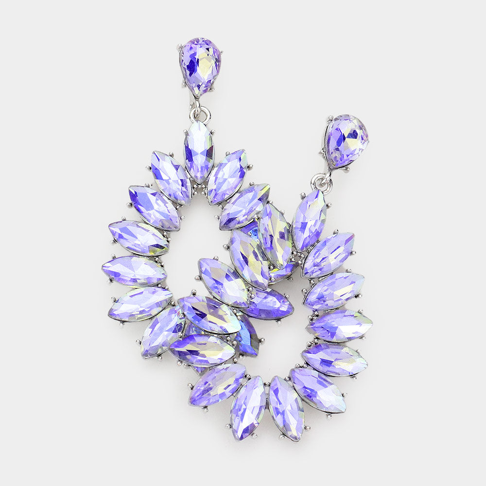 Violet AB Marquise Stone Cluster Open Teardrop Dangle Pageant Earrings | 551894