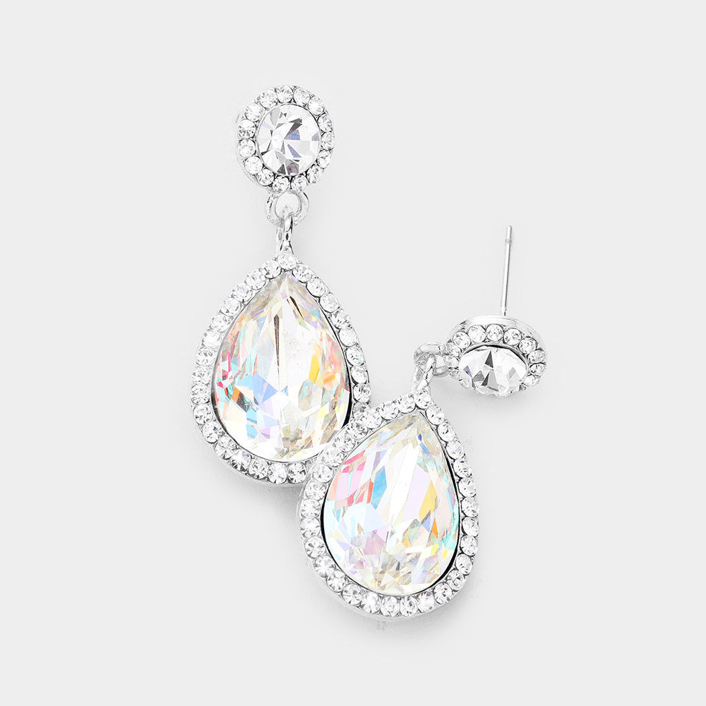 Small AB Crystal And Rhinestone Trimmed Dangle Earrings | 468286