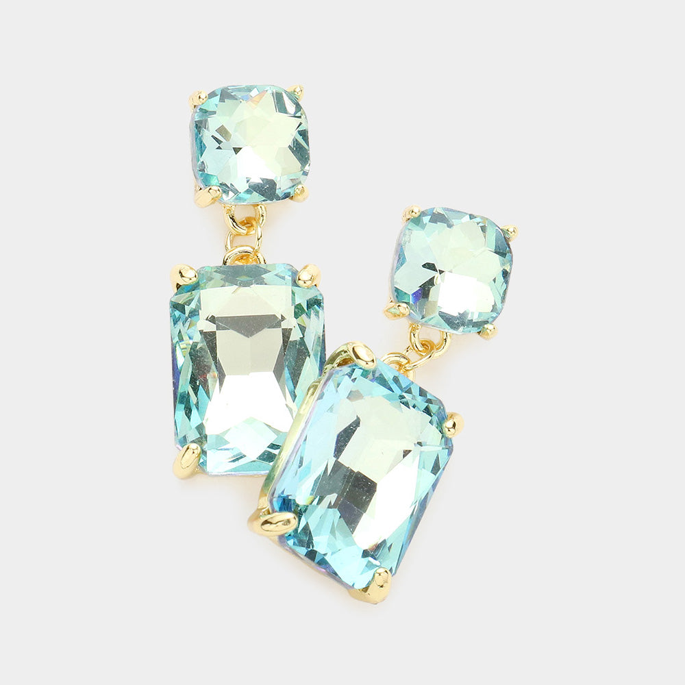 Aqua AB Square Stone Dangle Pageant Earring | Interview Earrings | 574113