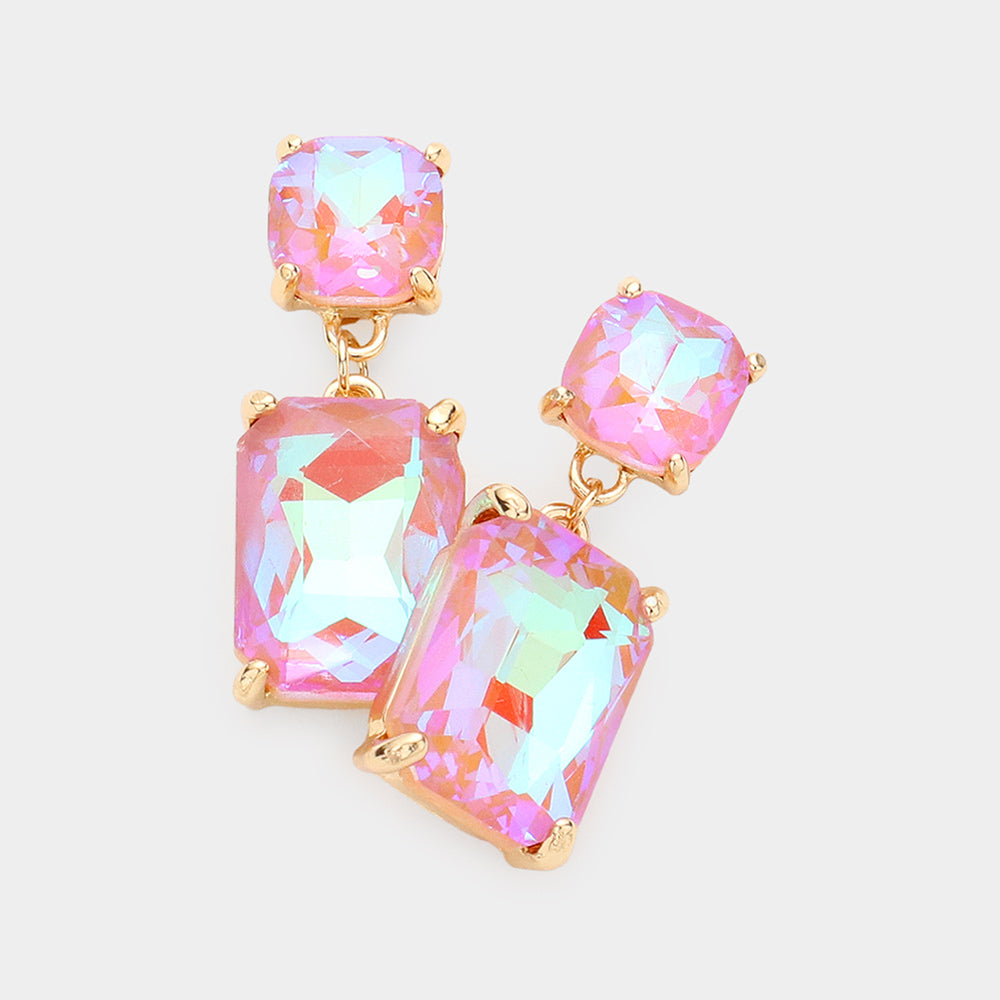 Pink AB Square Stone Dangle Pageant Earring | Interview Earrings | 569683