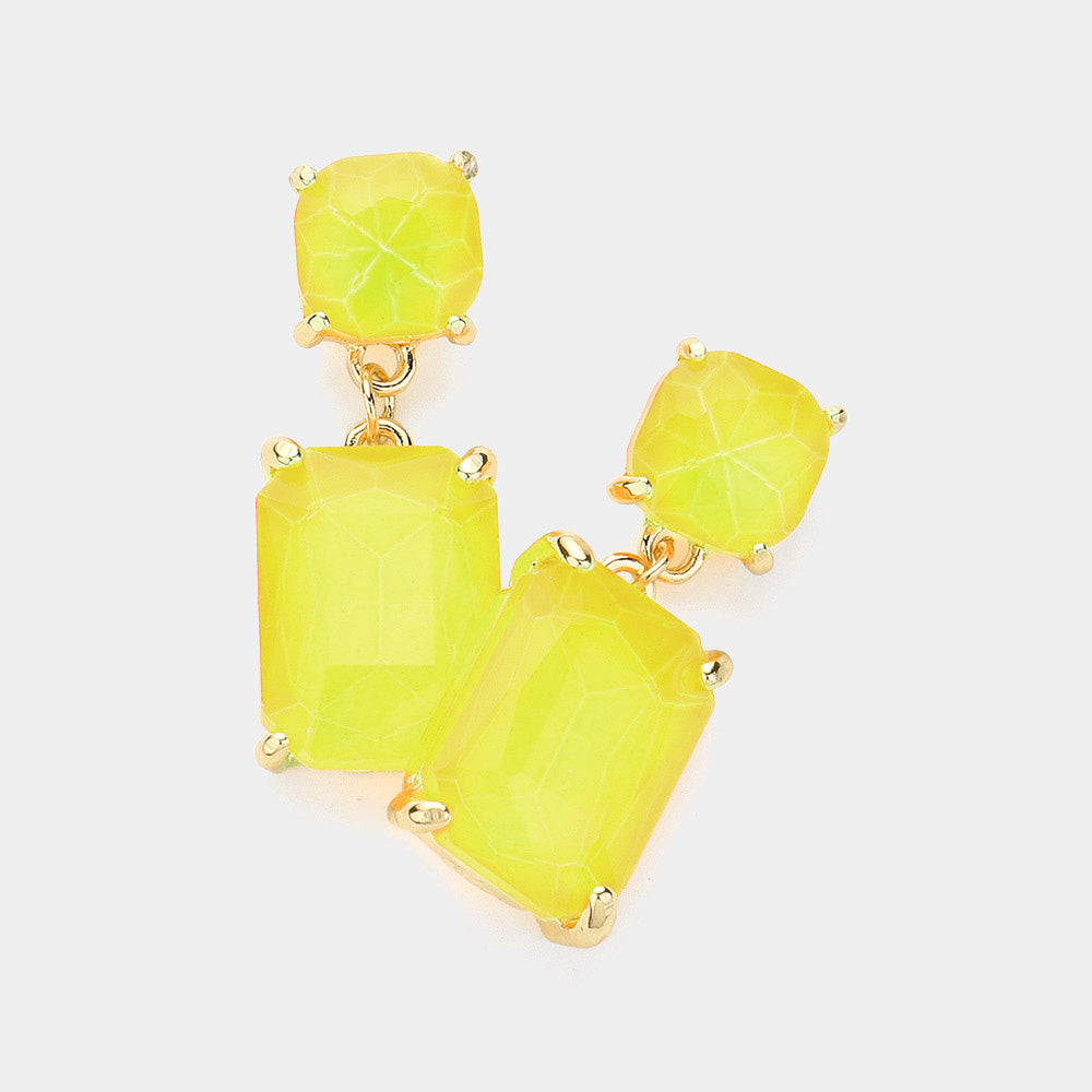 Neon Yellow Square Stone Dangle Pageant Earring | Interview Earrings | 620965