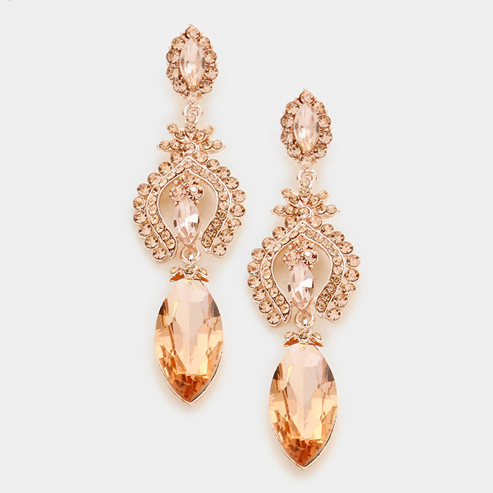 Peach Crystal Marquise Earrings on Rose Gold | 341535