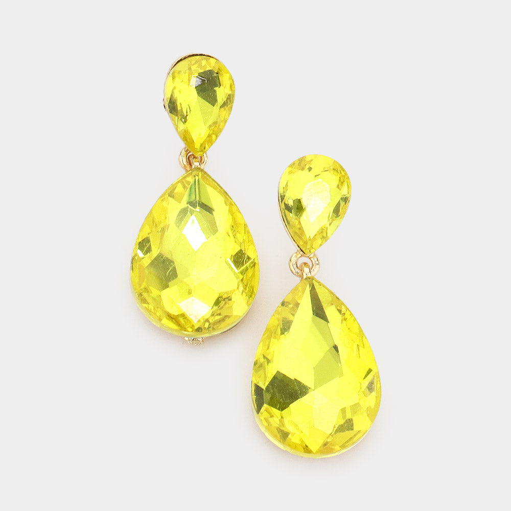 Little Girls Double Yellow Crystal Teardrop Evening Earrings | 533136