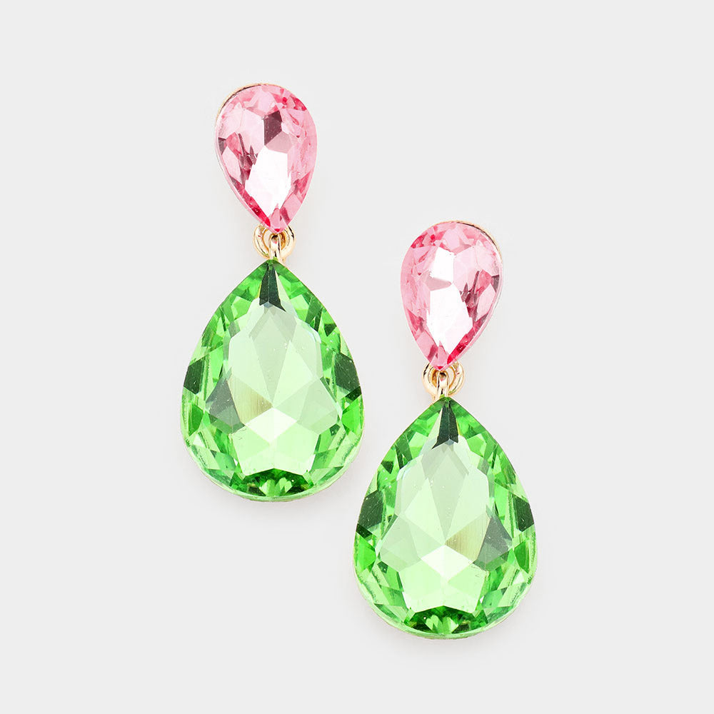 Little Girls Double Multi-Color Crystal Teardrop Evening Earrings | 486083