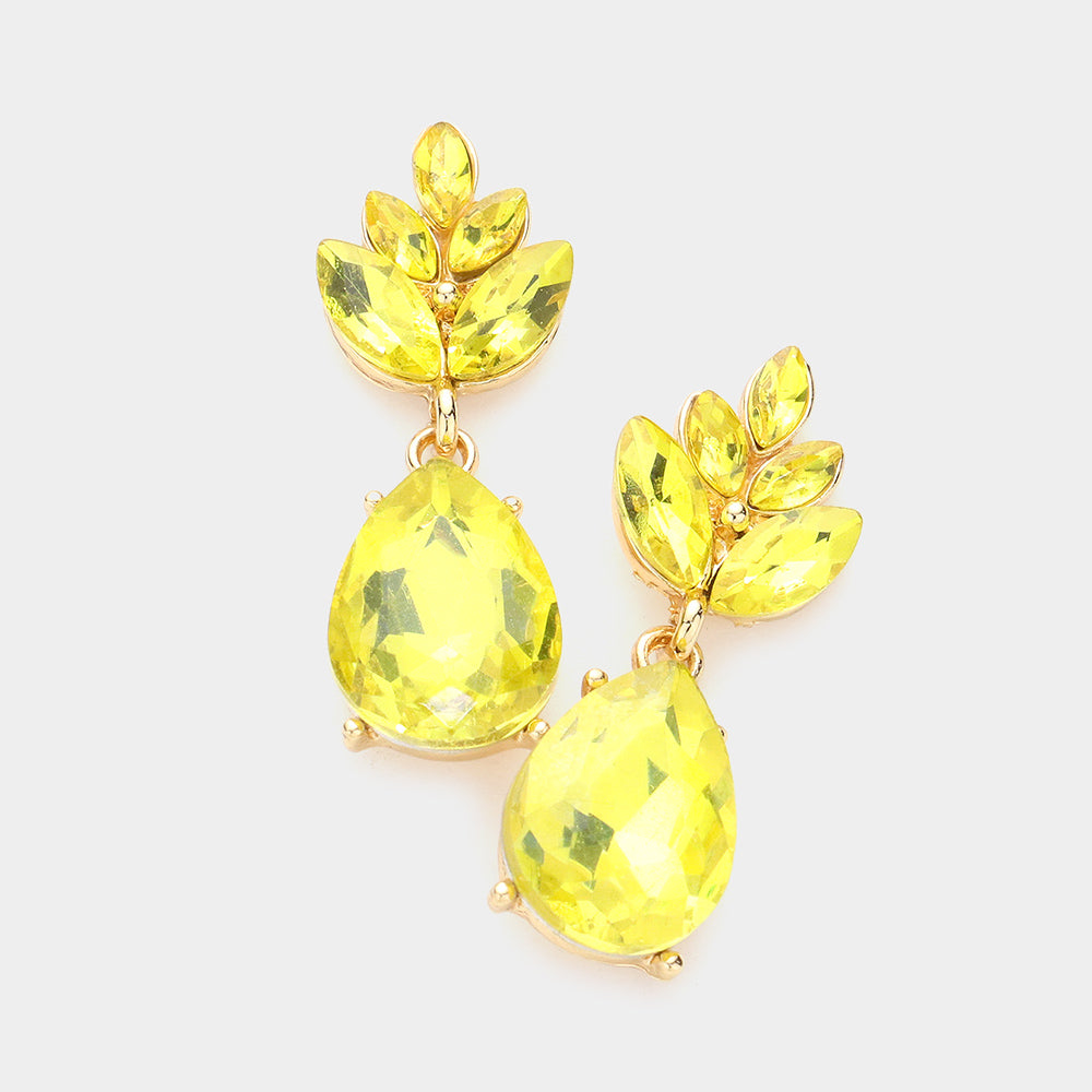 Little Girls Yellow Diamond Crystal Teardrop Cluster Earrings | 584656