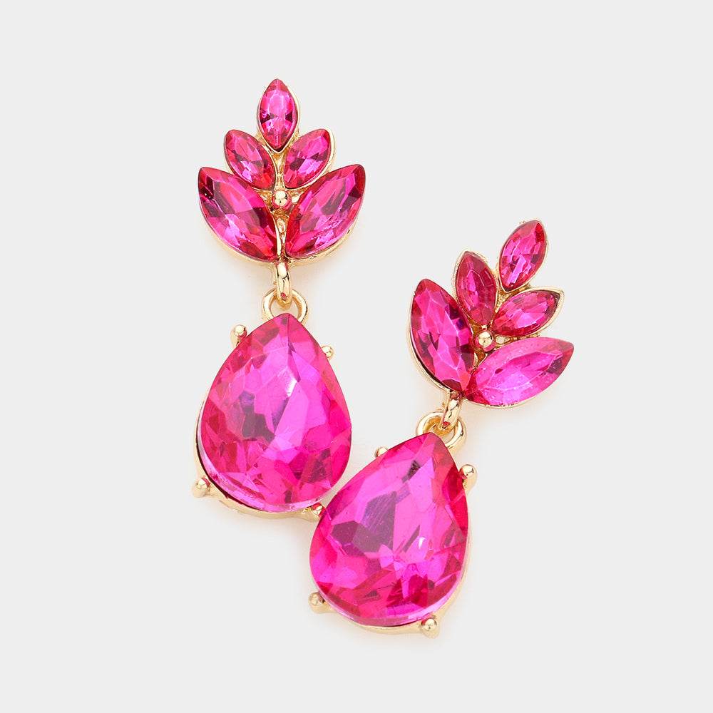 Little Girls Fuchsia Crystal Teardrop Cluster Earrings | 589184