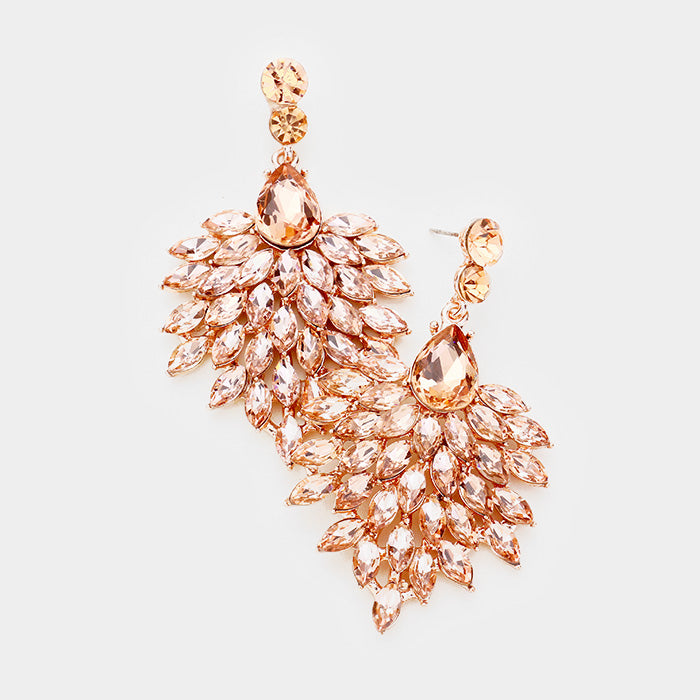 Peach Marquise Crystal Cluster Pageant Drop Earrings | 407495