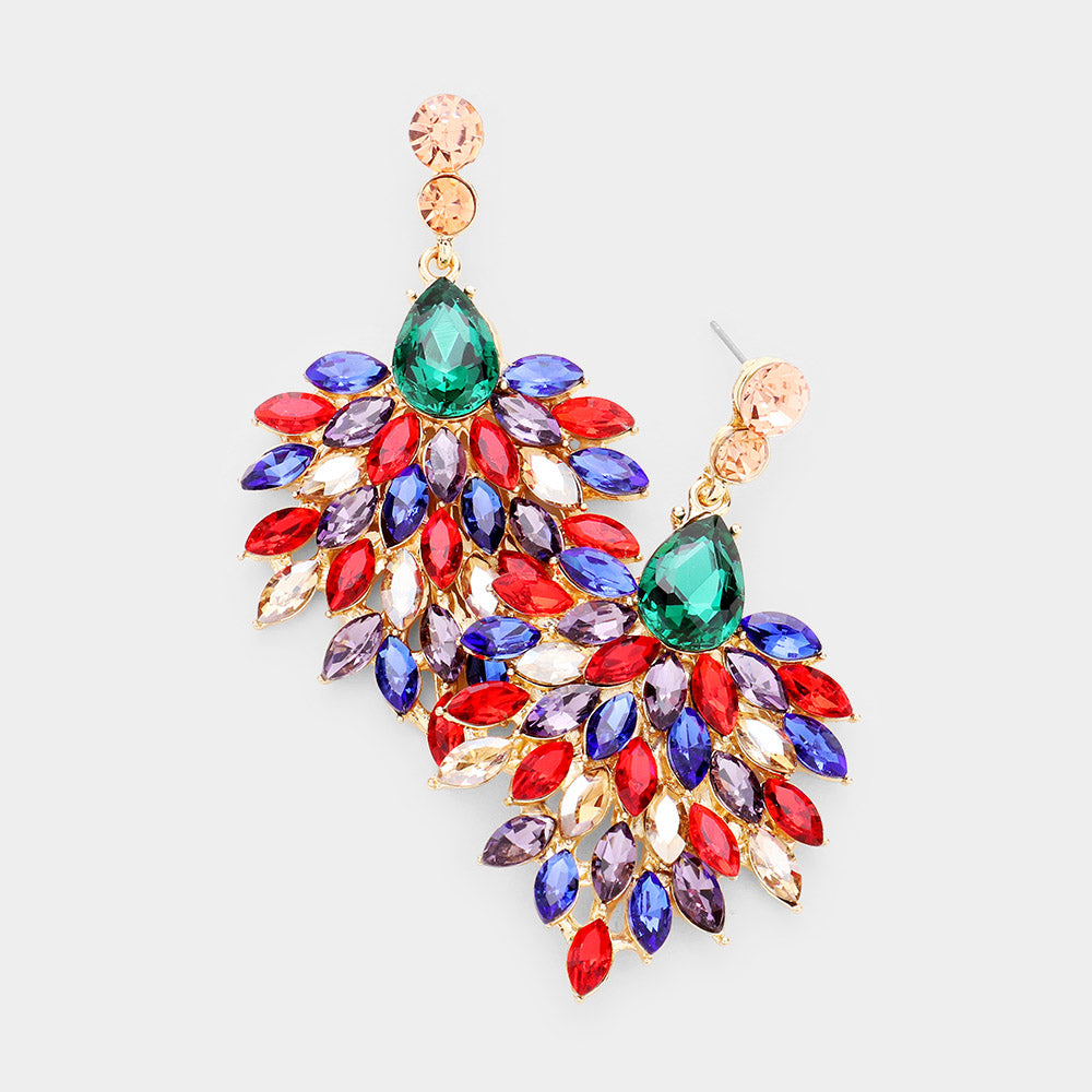 Multi-Color Marquise Crystal Cluster Pageant Drop Earrings | 468011