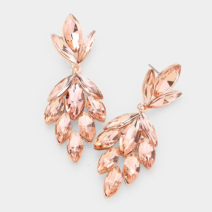 Peach Crystal Marquise Cluster Pageant Earrings | Prom Earrings | 421814