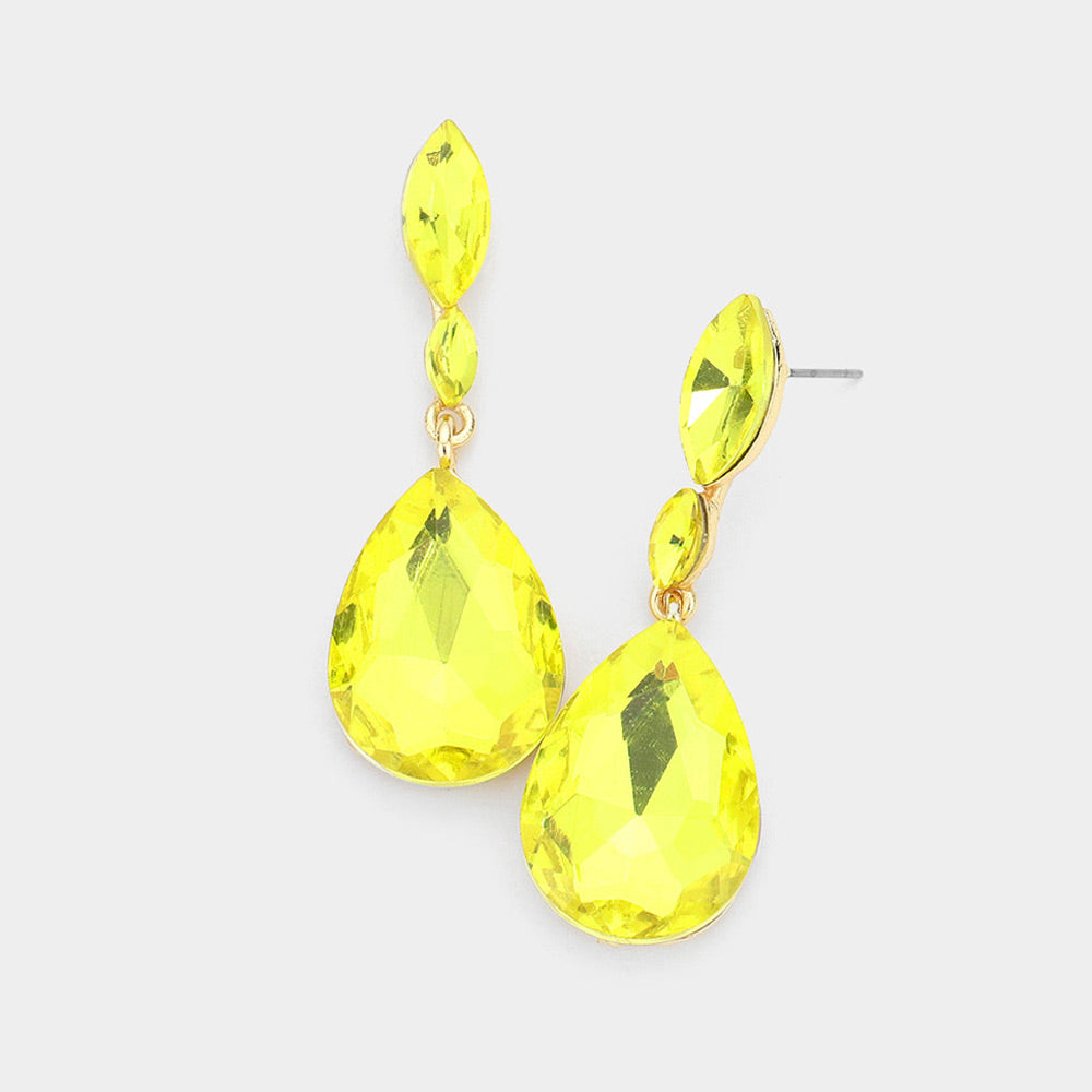 Small Double Yellow Crystal Teardrop Earrings | 542235