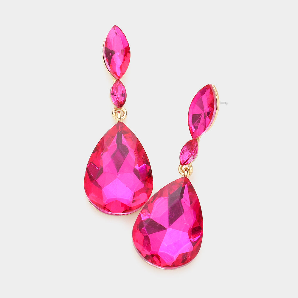 Small Double Fuchsia Crystal Teardrop Earrings | 589187