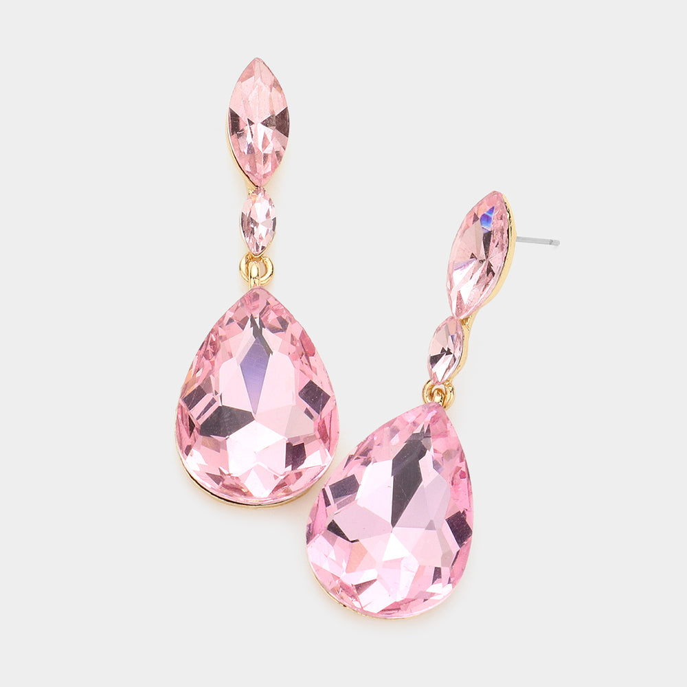 Small Double Light Rose Crystal Teardrop Earrings | 589188