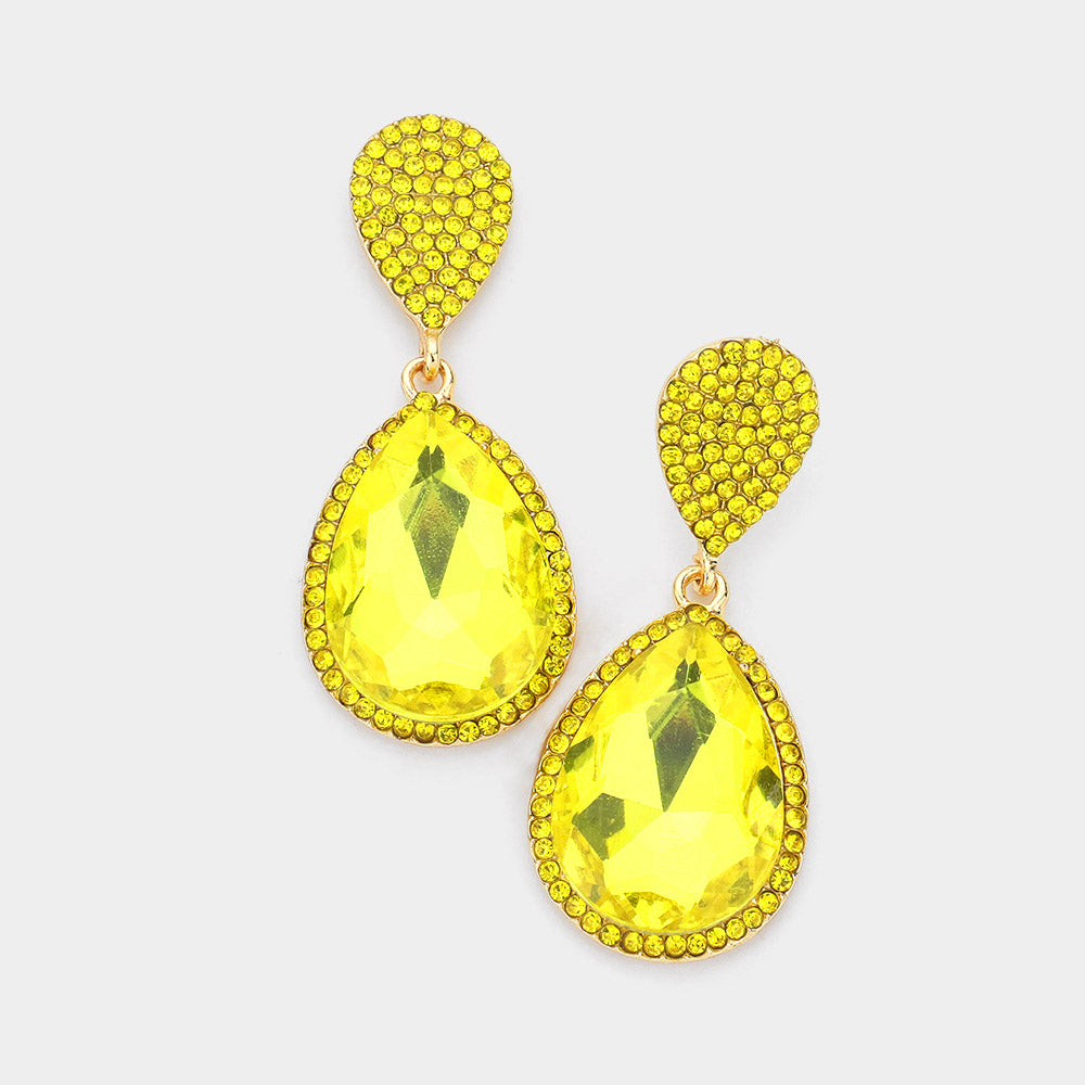 Yellow Teardrop and Cluster Rhinestone Pageant Drop Earrings | 542239