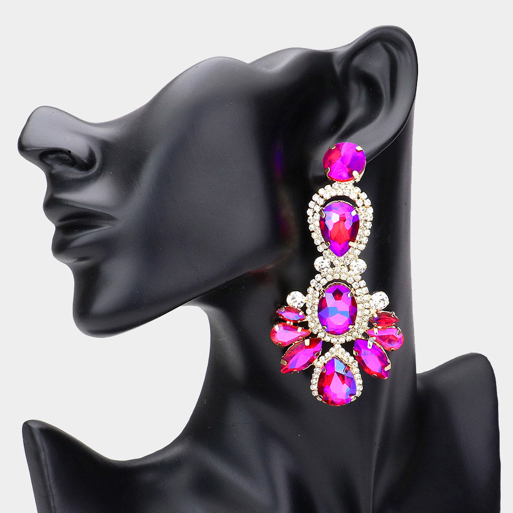 Large Purple Crystal Rhinestone Statement Pageant Earrings | 533147