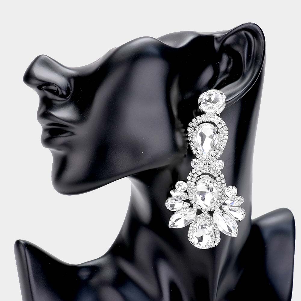 Large Clear Crystal Rhinestone Statement Pageant Earrings | 442144