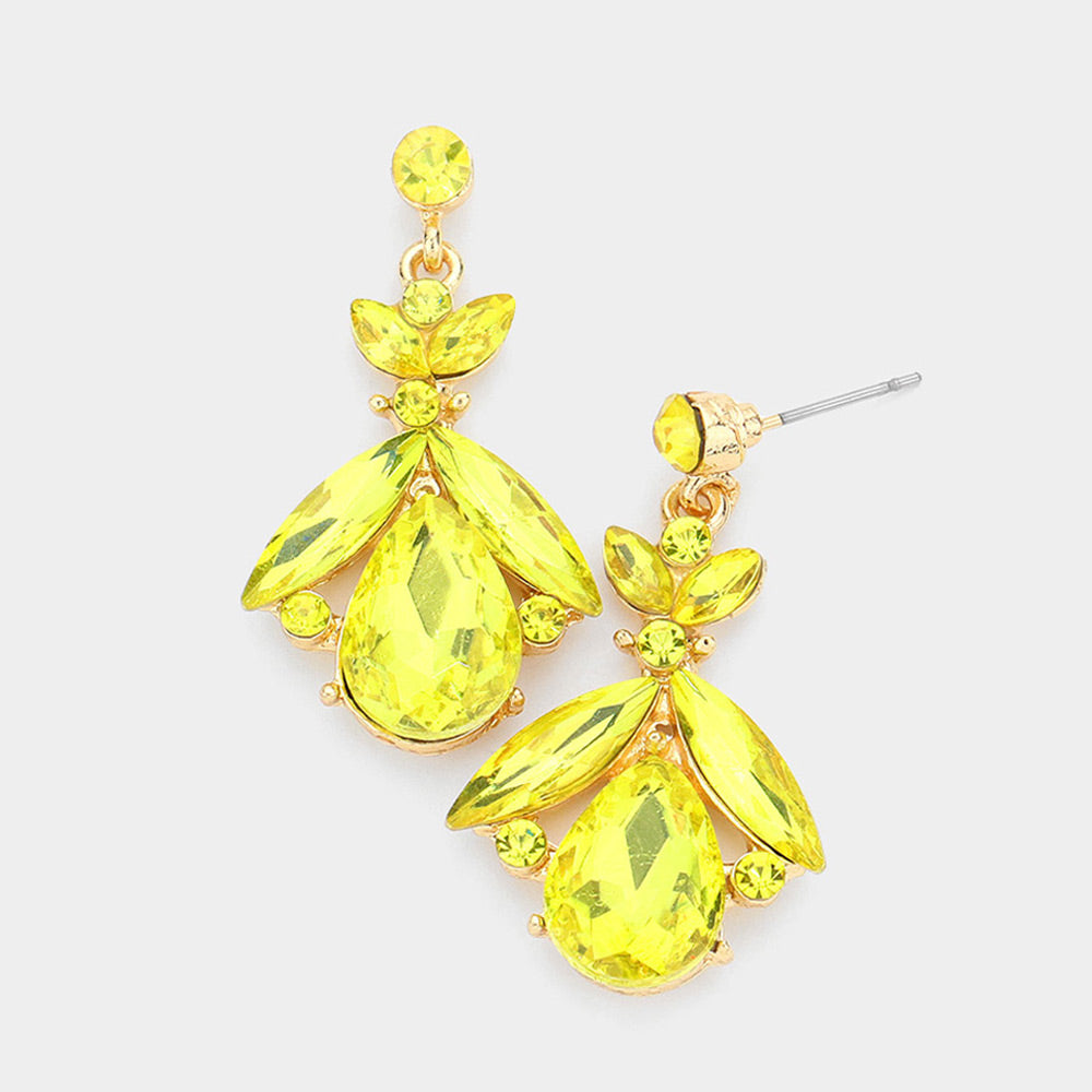 Small Yellow Crystal Abstract Dangle Earrings | 542242