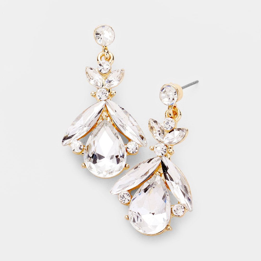 Small Clear Crystal Abstract Dangle Earrings on Gold| 468028