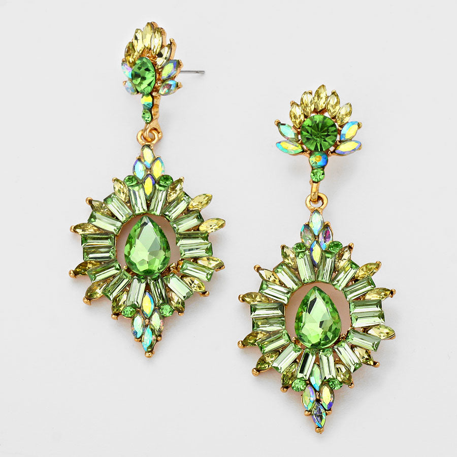 Peridot Green Crystal Flame Earrings | 264219