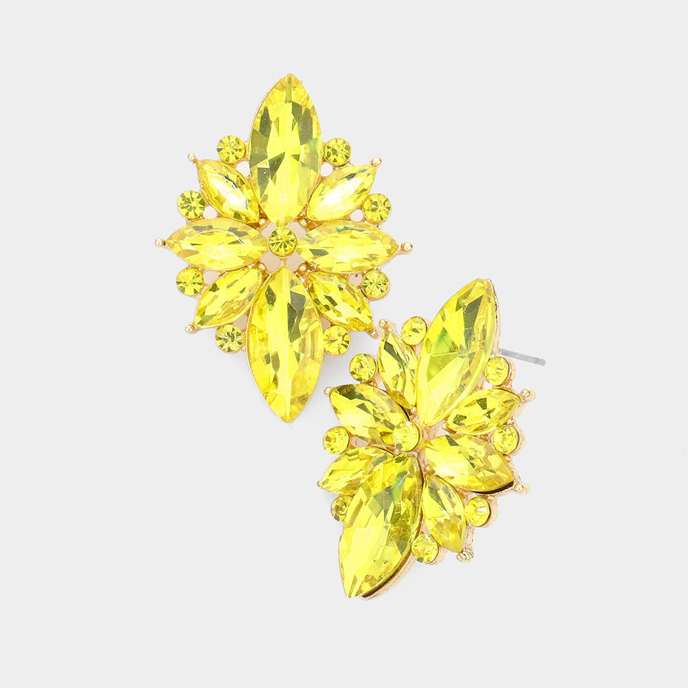 Yellow Marquise Round Stone Cluster Pageant Earrings | Prom Earrings| 548469