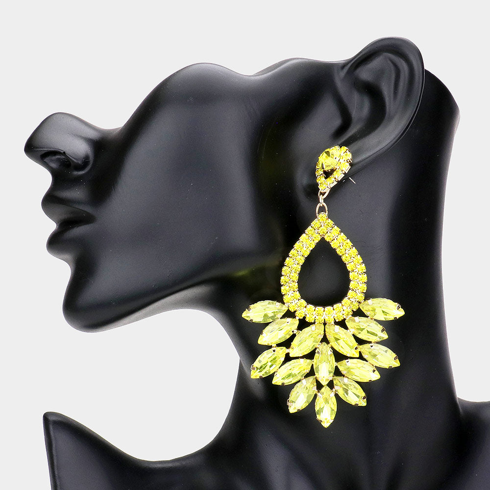 Elegant Marquise Yellow Crystal Cluster Chandelier Pageant Earrings / Prom Earrings | 548471