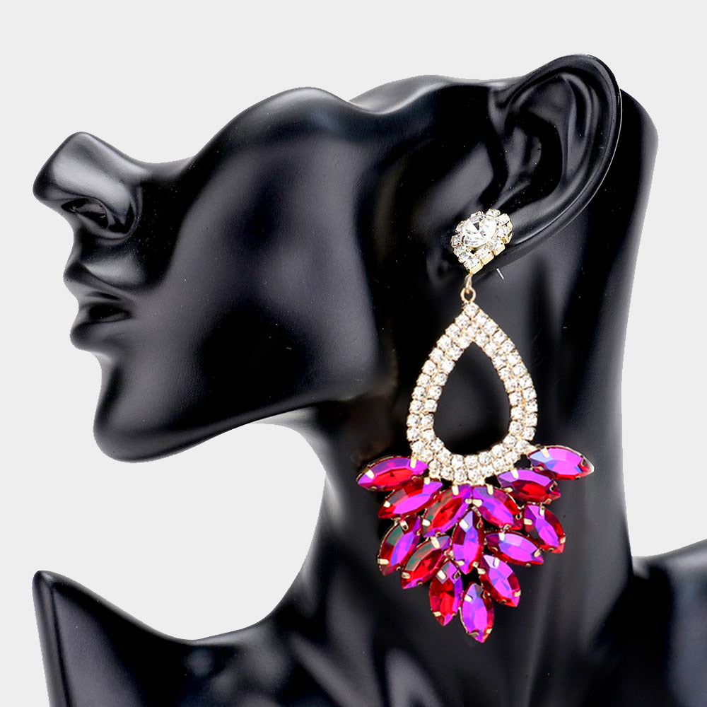 Elegant Marquise Purple Crystal Cluster Chandelier Pageant Earrings / Prom Earrings | 533158