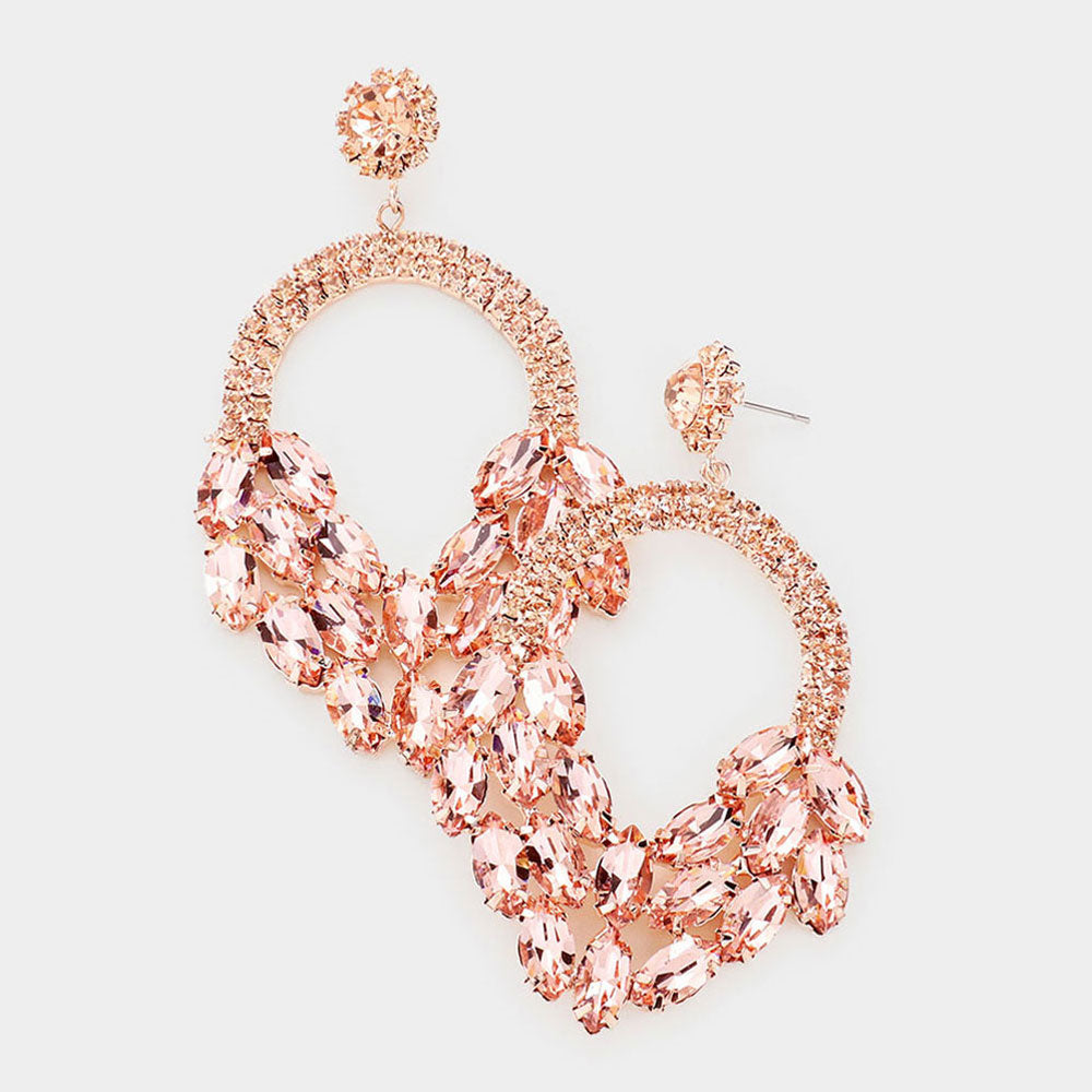 Peach Crystal Marquise Cluster Hoop Earrings | Pageant Earrings | 487153