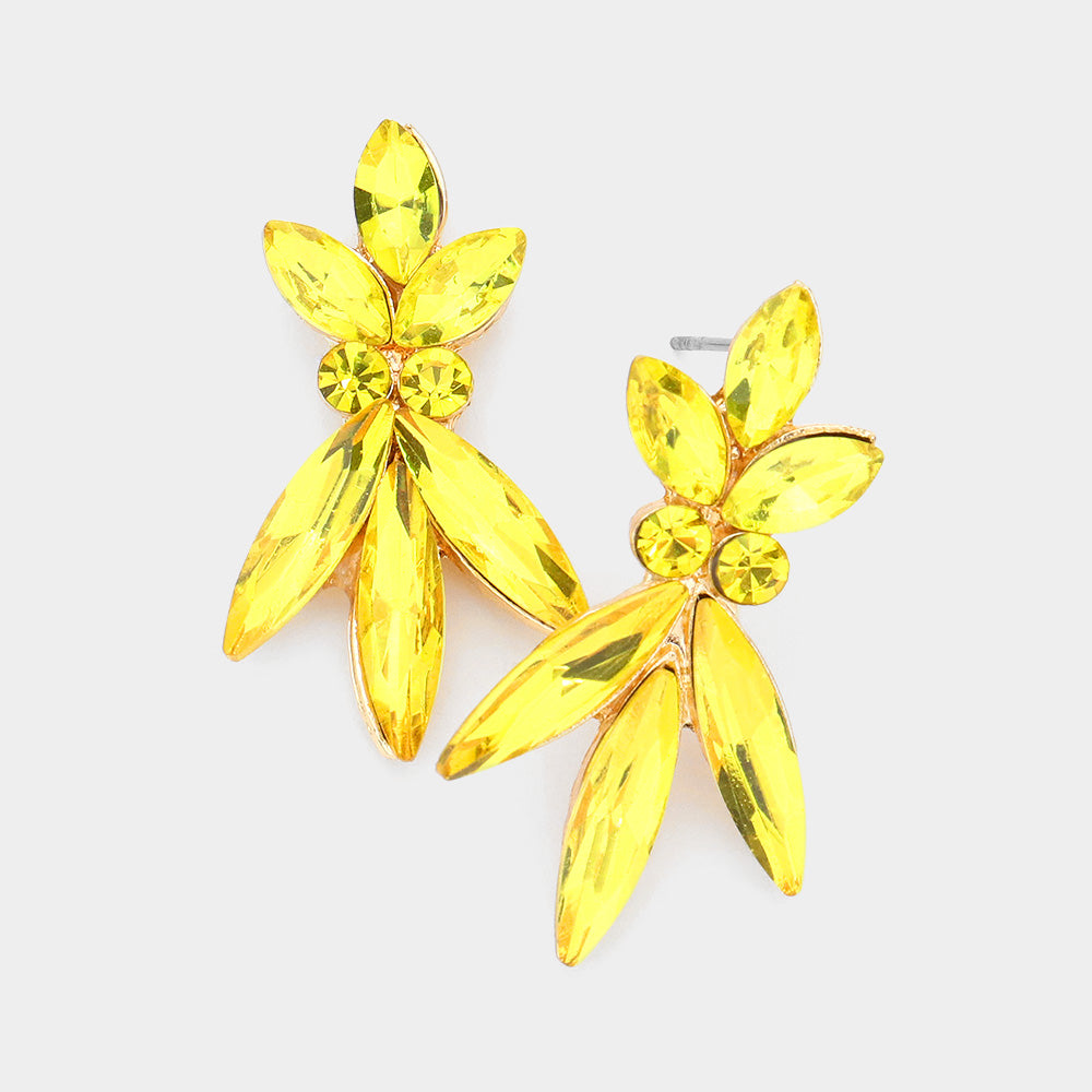 Yellow Crystal Marquise Stone Interview Earrings | Young Girls Pageant Earrings | 542248