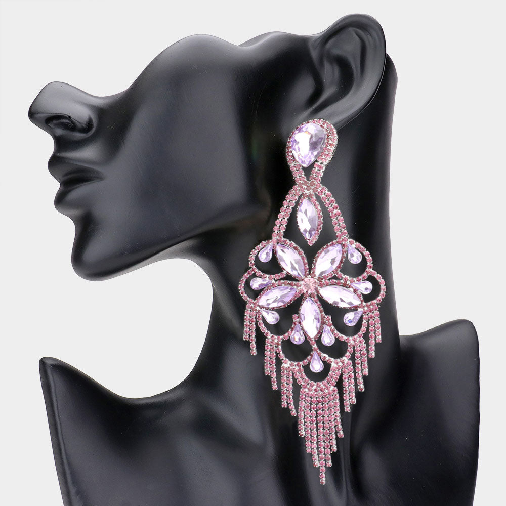 Very Large Light Weight Violet Crystal Flower Fringe Earrings | 599140