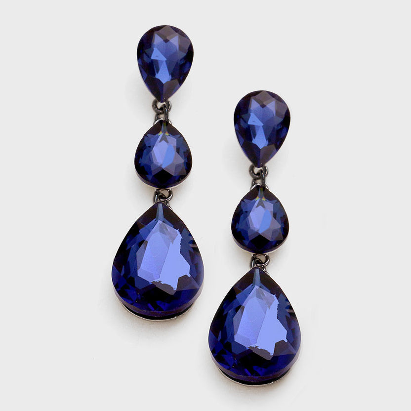 Navy Crystal Triple Teardrop Earrings | 328212