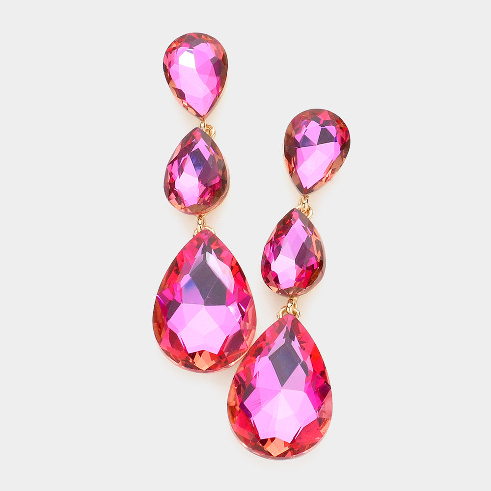 Fuchsia Triple Teardrop Earrings | 582243