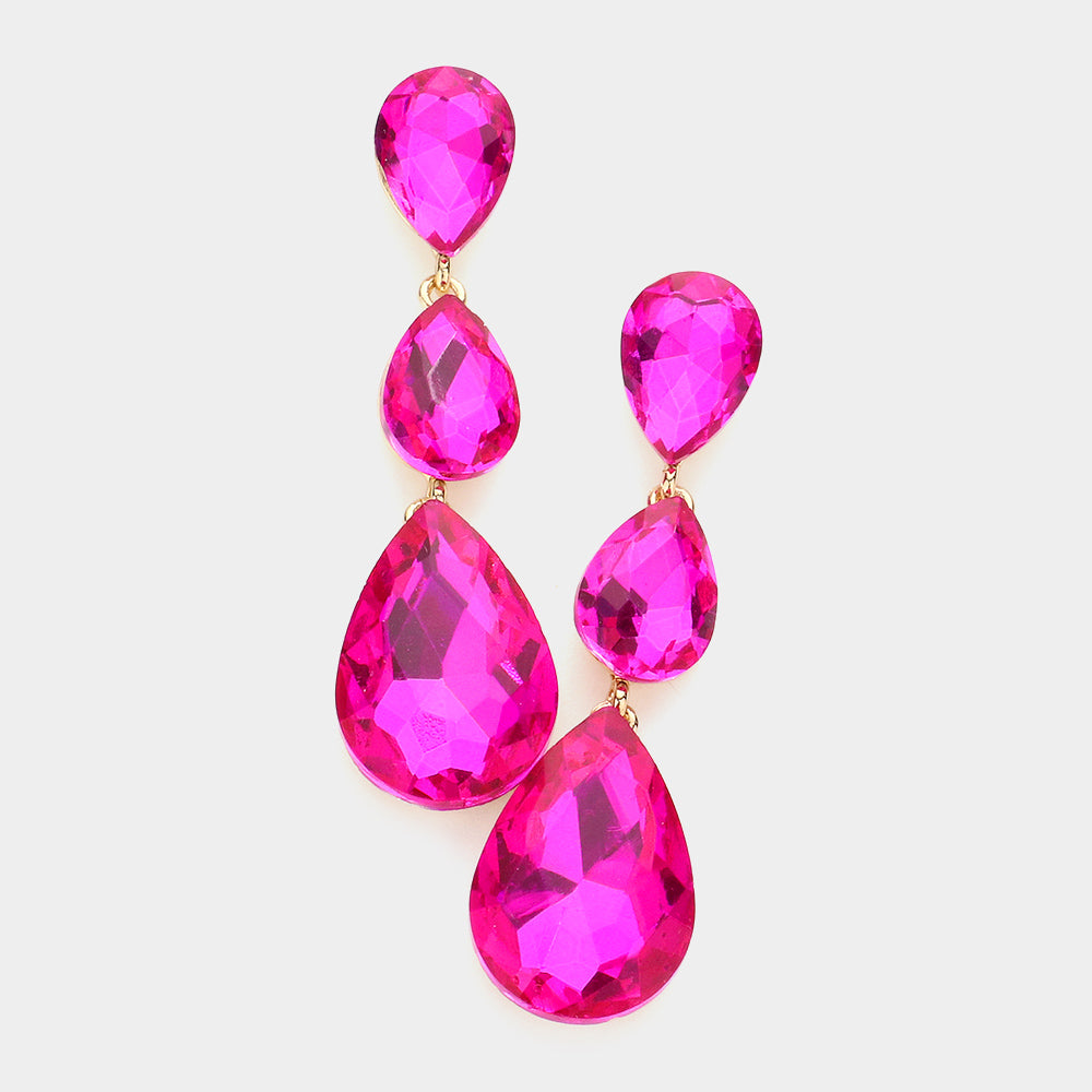 Fuchsia Triple Teardrop Earrings | 582240