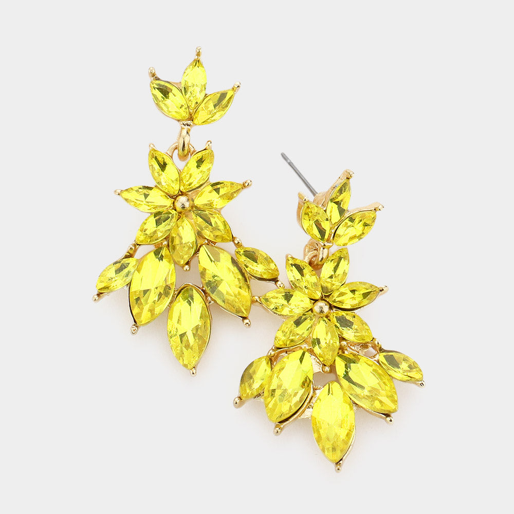 Yellow Crystal Flower Burst Dangle Pageant Earrings | 533172