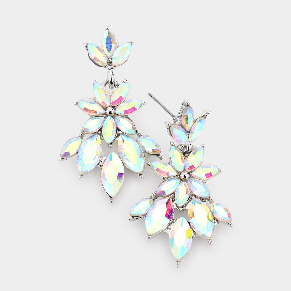 AB Crystal Flower Burst Dangle Pageant Earrings | 533179