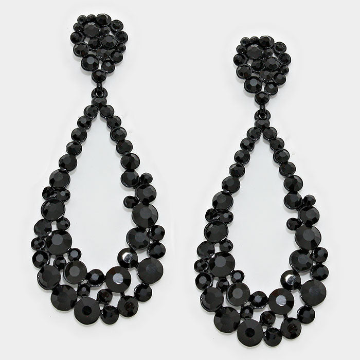 Big Black Crystal Pageant Hoop Earrings | 3.75″ | 294853