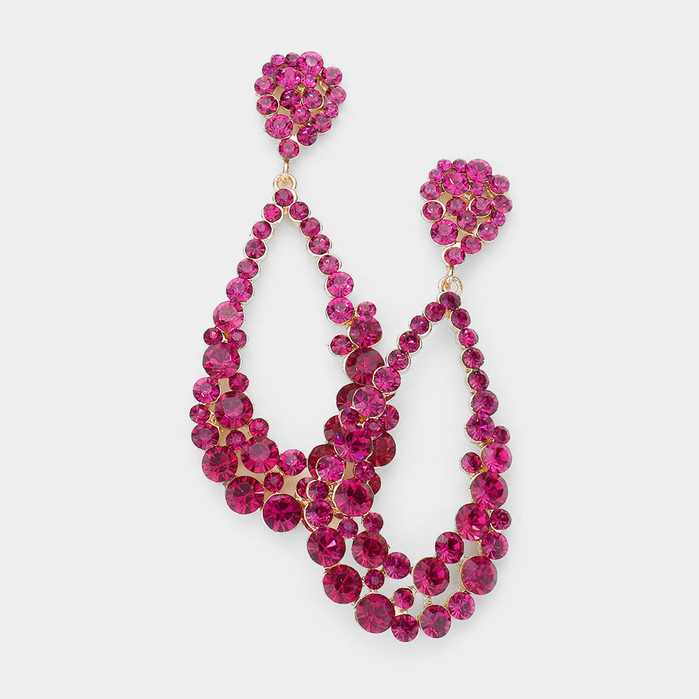 Big Fuchsia Crystal Pageant Earrings | 545172