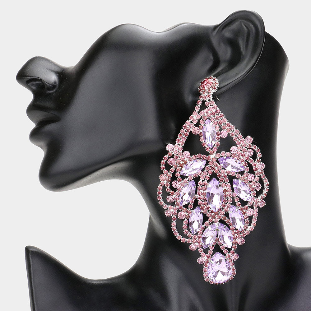 Over Sized Violet Crystal and Rhinestone Statement Earrings | 606372