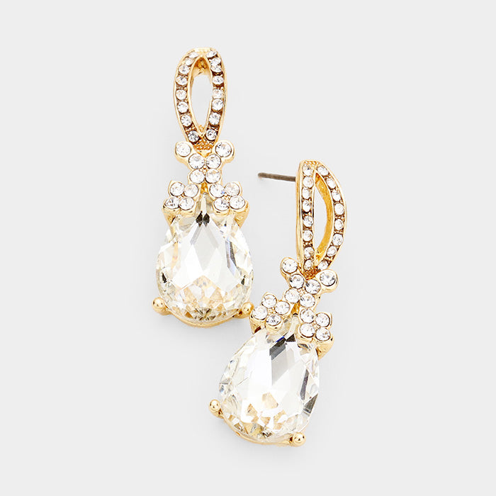 Small Clear Crystal Teardrop Dangle Earrings | 417810