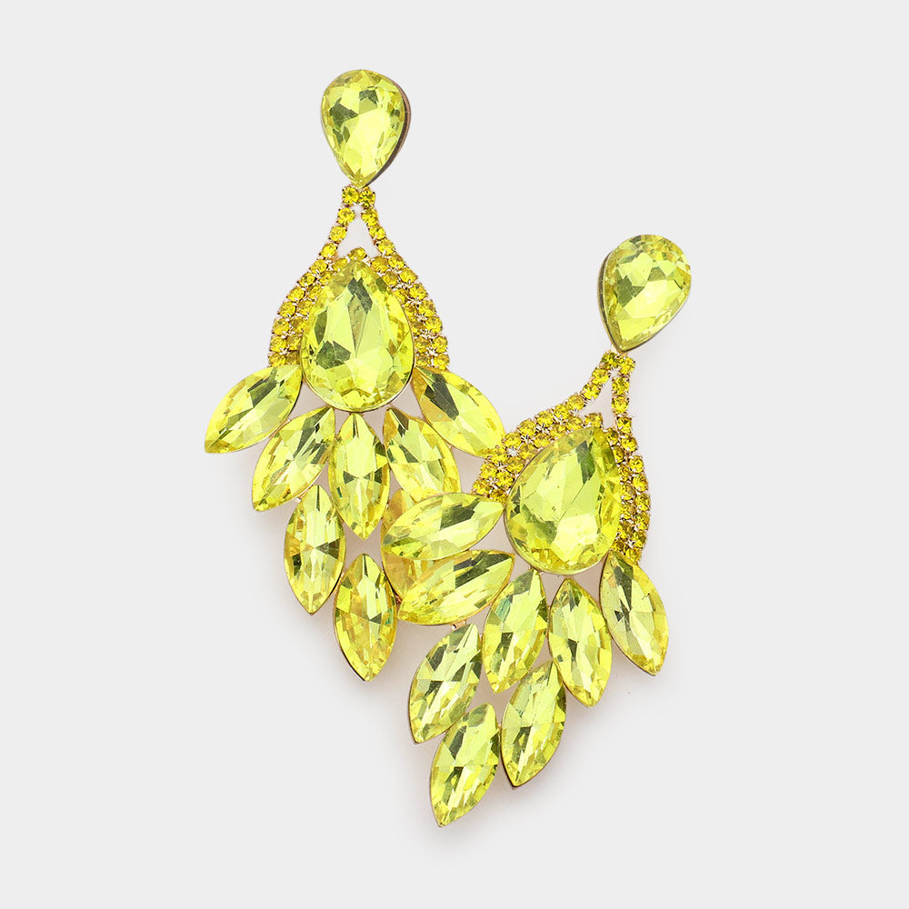 Yellow Teardrop Accented Marquise Cluster Stone Pageant Chandelier Earrings | Prom Earrings | 540224