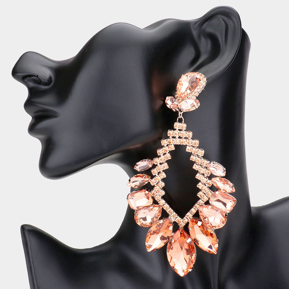 Peach Crystal Multi Stone Statement Pageant Earrings | Pageant Jewelry | 540279