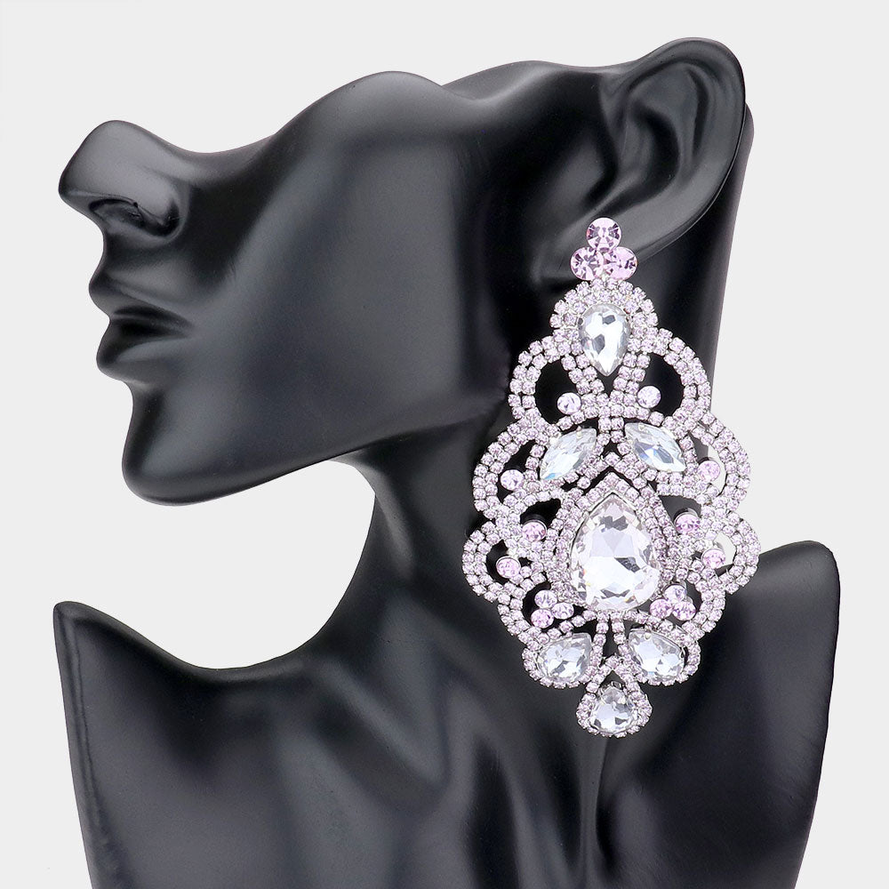 Large Lavender Crystal and Rhinestone Chandelier Earrings | 528999