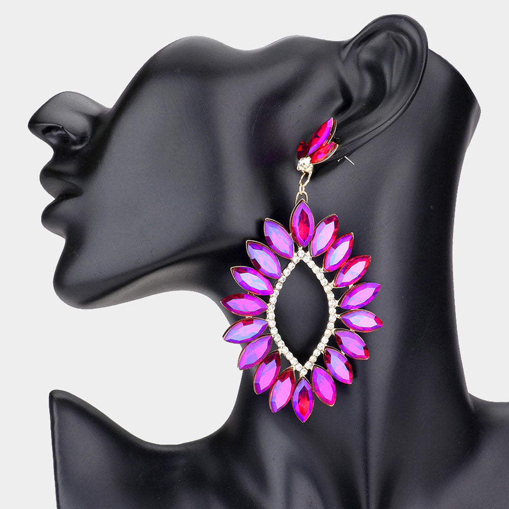 Fuchsia Marquise Stone Cluster Open Center Earrings | Pageant Earrings | 569338