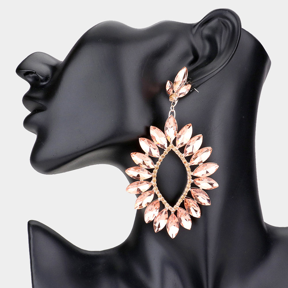 Peach Marquise Stone Cluster Open Center Earrings | Pageant Earrings | 569339