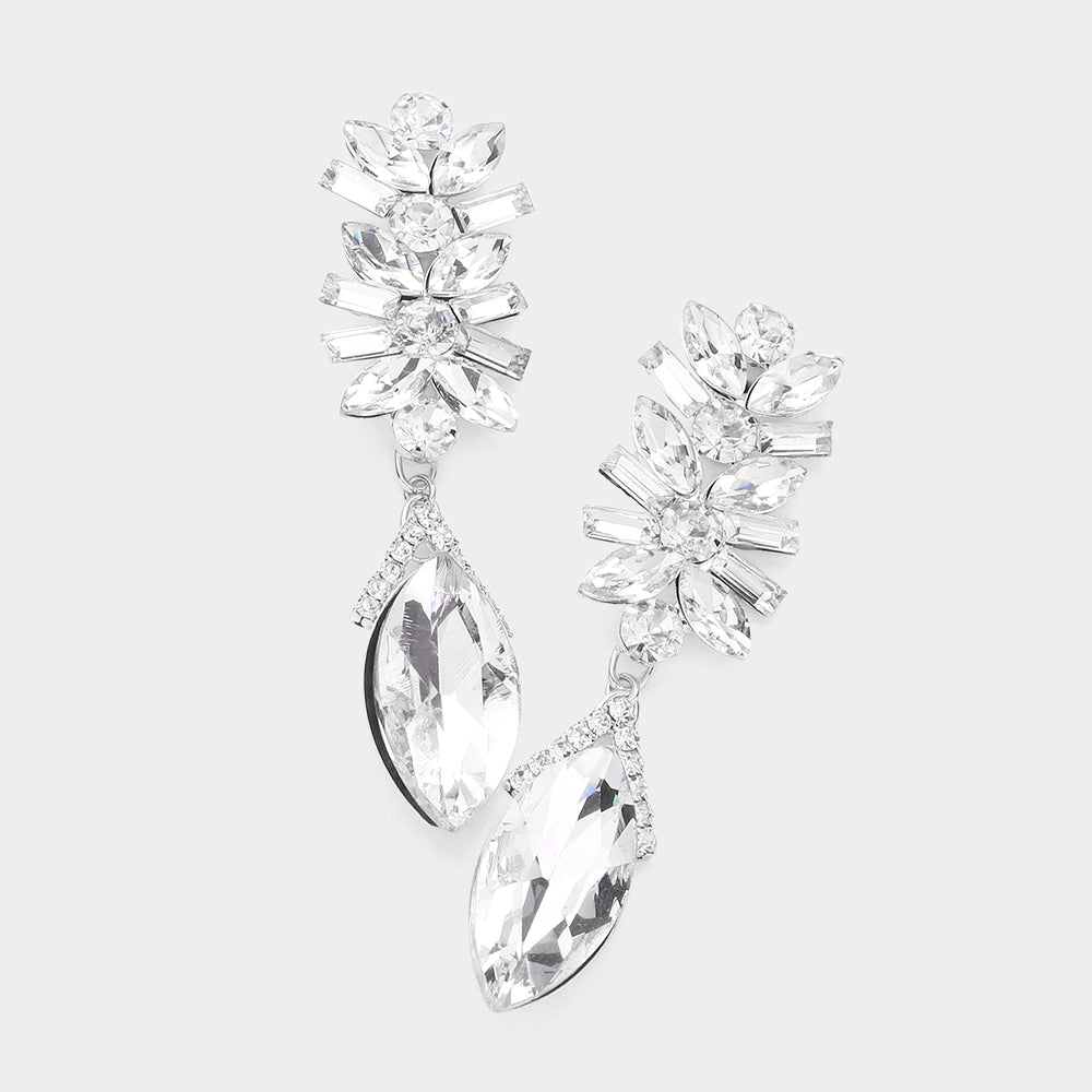 Clear Multi Stone Dangle Pageant Earrings | Prom Earrings | 584221
