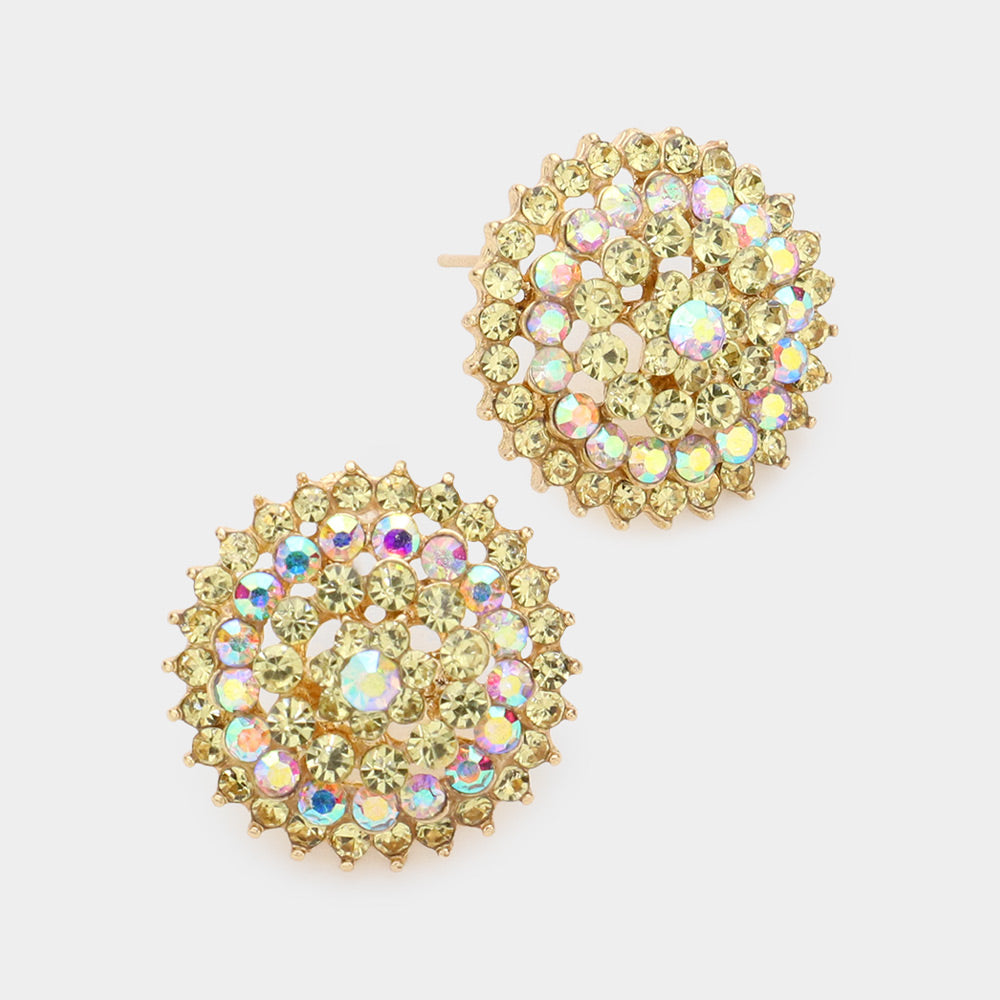 Round Yellow Rhinestone Stud Earrings | Interview Earrings | 592110