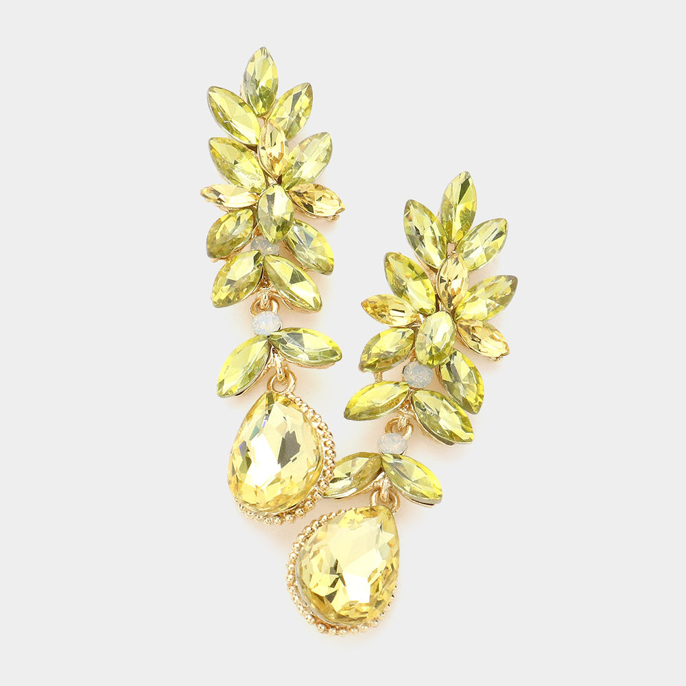 Yellow Crystal Marquise Dangle Pageant Earrings | Prom Earrings | 534948